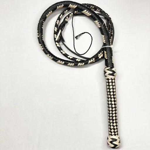Cowhide Leather Bullwhip – Two Tone Black/Cream Cracking Whip