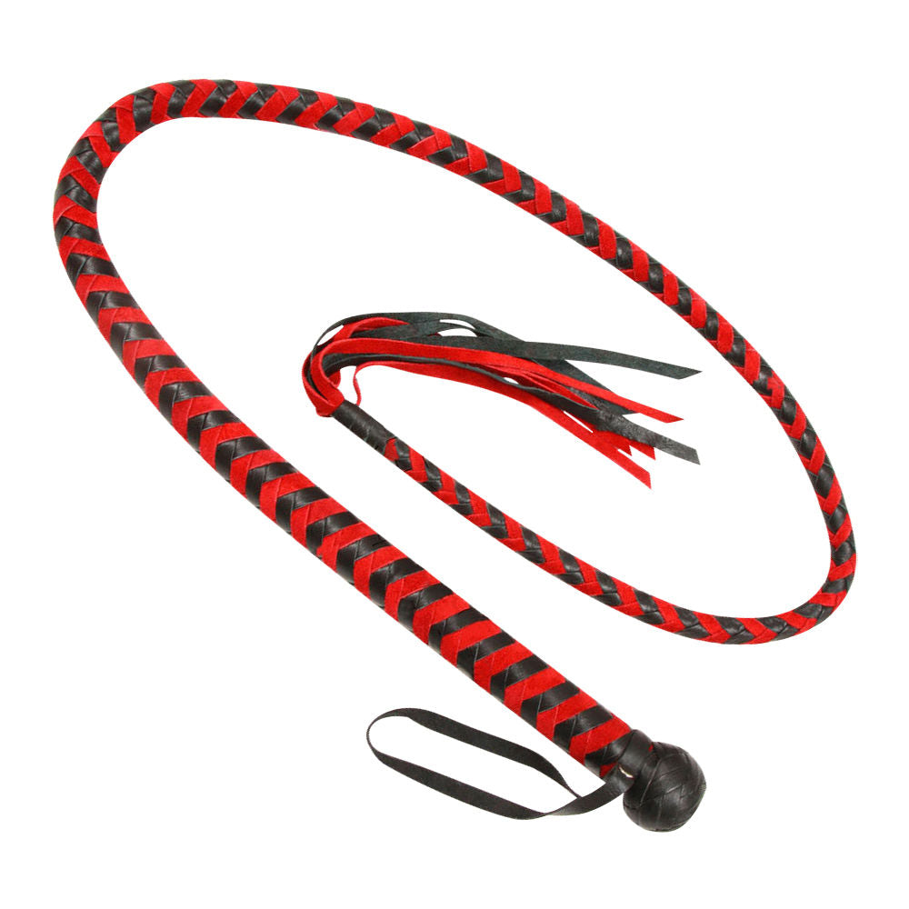Signature Red & Black Bull Whip – 12-Plait Handcrafted Cowhide Leather