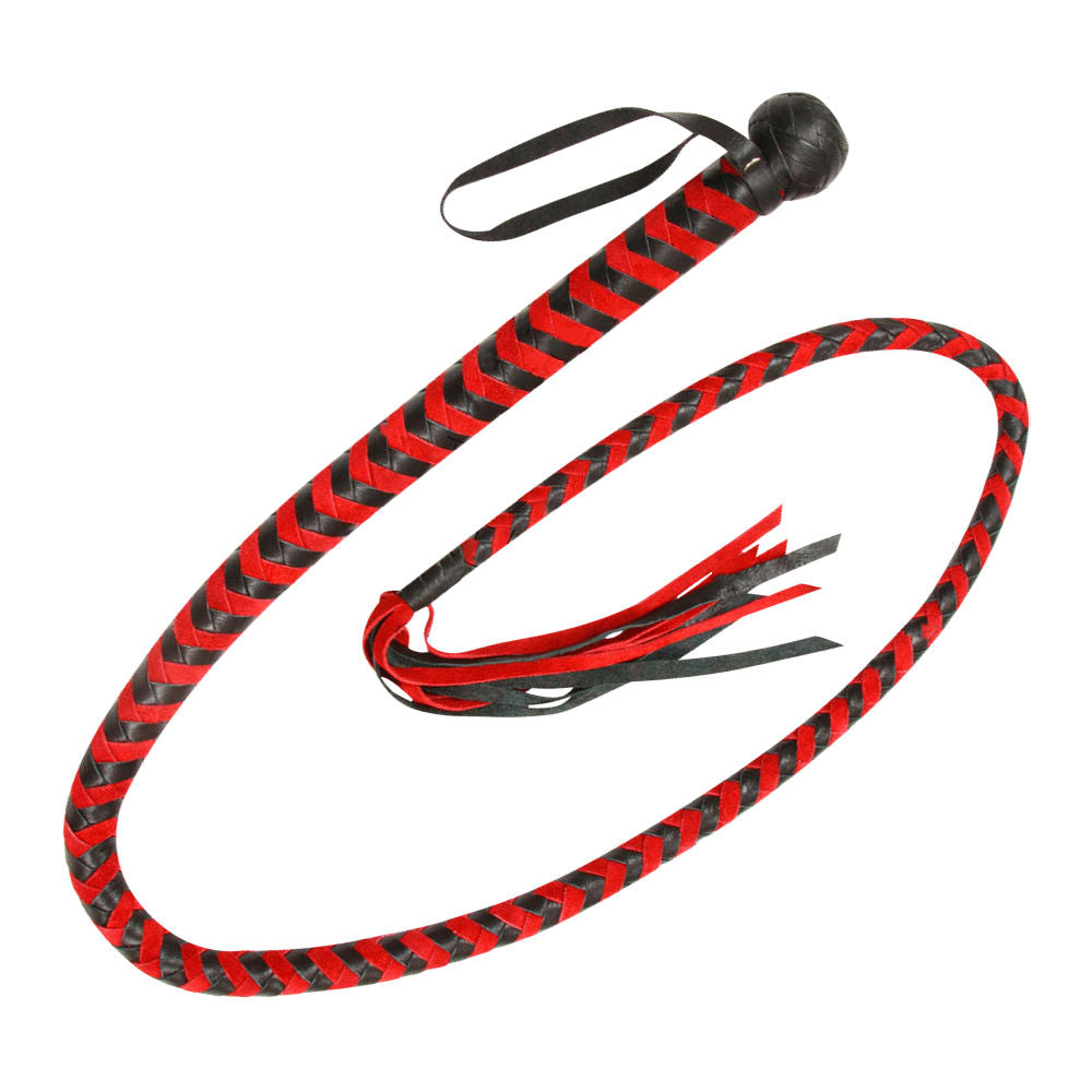 Signature Red & Black Bull Whip – 12-Plait Handcrafted Cowhide Leather