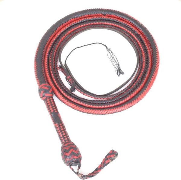 Real & Genuine Kangaroo Hide Leather Bull Whip 6 Foot 12 Plait Red & Black Bullwhip Hand Crafted Heavy Duty